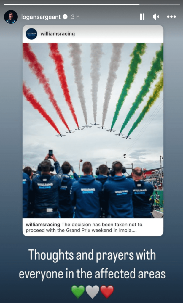 Réaction annulation Imola - ©️ Sargeant Instagram