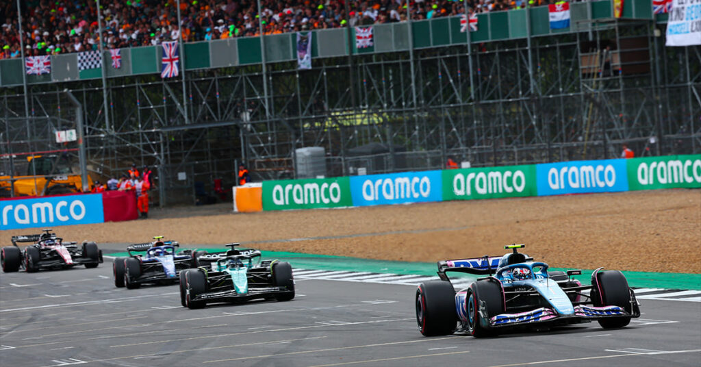 Gasly (Alpine), Stroll (Aston Martin), Sargeant (Williams) et Bottas (Alfa Romeo), Grande-Bretagne 2023 - ©️ Alpine