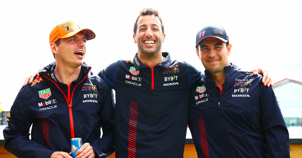 Max Verstappen, Daniel Ricciardo, Sergio Pérez, Red Bull, Grande-Bretagne 2023 - ©️ Red Bull Content Pool